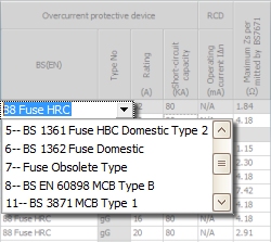 Select protective devices from list
